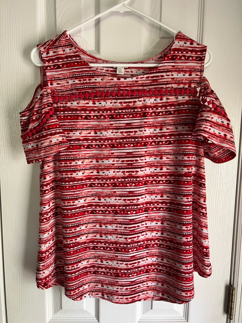 Cato Red and White Cold-Shoulder Patterned Tunic